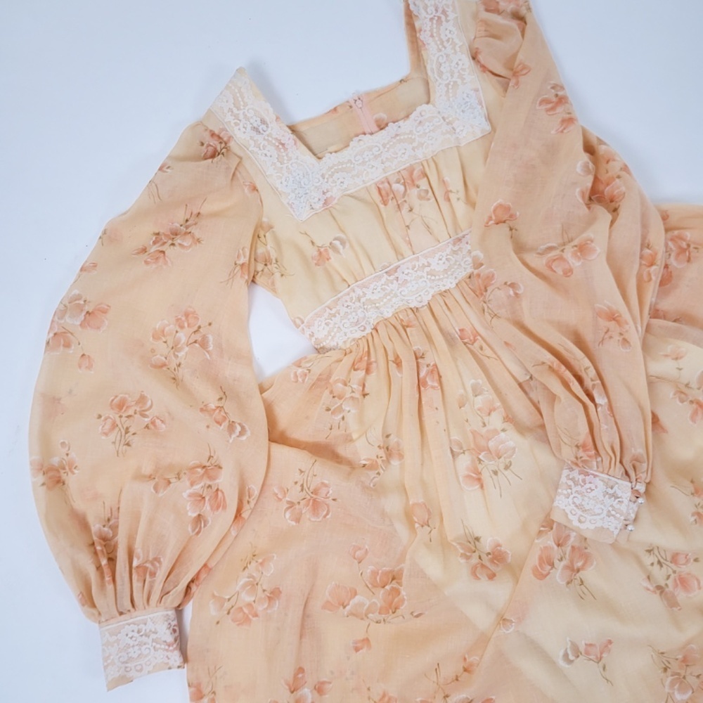 70s Gunne Sax by Jessica McClintock Maxi Dress Size XS 9 Orange Floral Boho - Picture 16 of 16